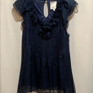LUPRVIA TOP SHEER LINED MIDNIGHT NAVY ROMANTIC SZ SM POLY SMOCKED BACK/ROSETTE